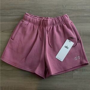 Alo Accolade Rose Pink Lounge short shorts,fleece lined drawstring,women’s Small
